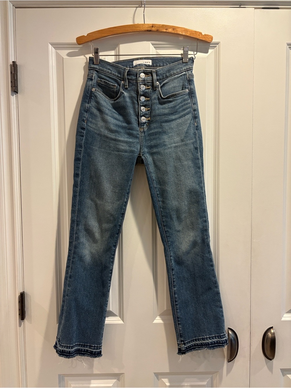 LOFT High-Rise Button-Fly Jeans in Medium Blue